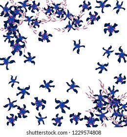 Floral Frame. Vector Square Pattern with Tiny Wild Flowers for Card, Cover, Poster. Floral Decoration for Wedding or Birthday Invitation. Bright Design on White Background.