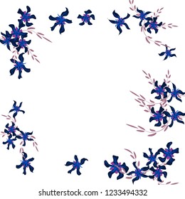 Floral Frame. Vector Square Pattern with Tiny Wild Flowers for Wallpaper, Brochure, Placard. Floral Decoration for Wedding or Birthday Invitation. Bright Design on White Background.