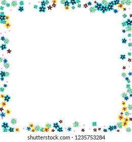 Floral Frame. Vector Square Pattern with Small Wild Flowers for Card, Cover, Banner. Floral Decoration for Wedding or Birthday Invitation. Colorful Design on White Background.