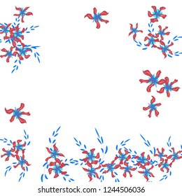 Floral Frame. Vector Square Pattern with Tiny Wild Flowers for Print, Brochure, Poster. Floral Decoration for Wedding or Birthday Invitation. Trendy Design on White Background.