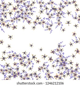 Floral Frame. Vector Square Pattern with Little Wild Flowers for Print, Brochure, Poster. Floral Decoration for Wedding or Birthday Invitation. Colorful Design on White Background.