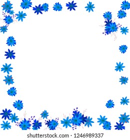 Floral Frame. Vector Square Pattern with Tiny Wild Flowers for Print, Cover, Poster. Floral Decoration for Wedding or Birthday Invitation. Trendy Design on White Background.