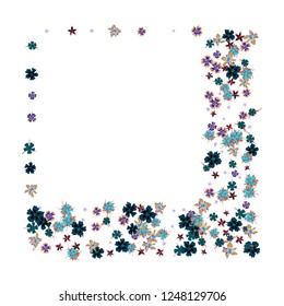 Floral Frame. Vector Square Pattern with Small Wild Flowers for Wallpaper, Banner, Placard. Floral Decoration for Wedding or Birthday Invitation. Trendy Design on White Background.