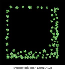 Floral Frame. Vector Square Pattern with Small Wild Flowers for Print, Brochure, Placard. Floral Decoration for Wedding or Birthday Invitation. Trendy Design on Black Background.