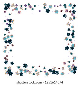 Floral Frame. Vector Square Pattern with Little Wild Flowers for Card, Banner, Placard. Floral Decoration for Wedding or Birthday Invitation. Trendy Design on White Background.