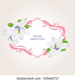 Floral frame in vintage style with hand-drawn flowers lilies.