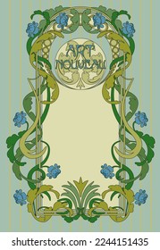 Floral frame vip  card in art nouveau style, vector illustration	