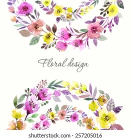 Floral frame. Watercolor background with flowers.