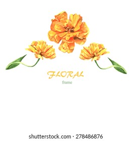 floral frame with watercolor drawing tulips, hand drawn vector illustration
