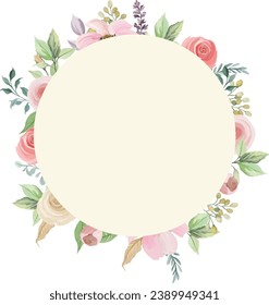 floral frame with watercolor flower bouquet, wedding frame design or greeting card
