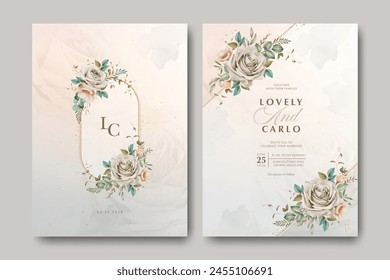 Floral frame wedding invitation card template with roses flower