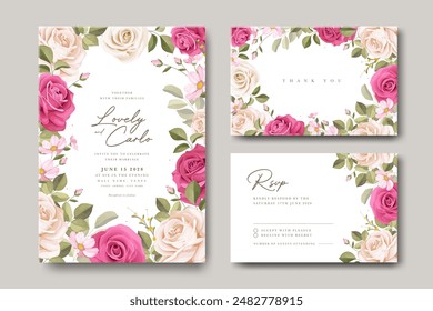 floral frame wedding invitation card with roses flower template