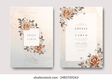 floral frame wedding invitation card with beautiful roses flower	 design