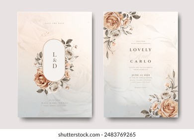 floral frame wedding invitation card with beautiful roses flower	 design