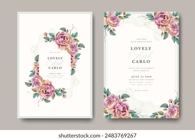 Tarjeta de invitación de boda con flores de rosas hermosas	 diseño