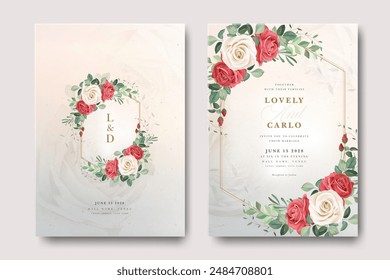 Tarjeta de invitación de boda con flores de hortensia y rosas