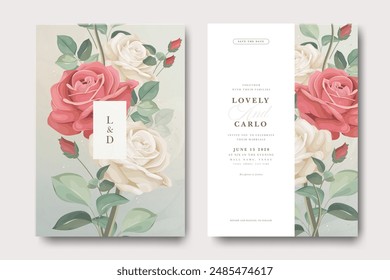 Tarjeta de invitación de boda con hermosas flores de rosa	