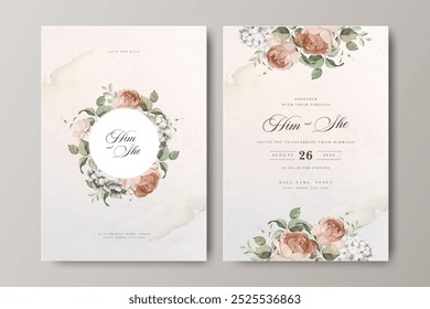 floral frame wedding invitation card with roses flower watercolor