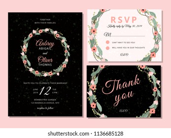 floral frame wedding invitation set