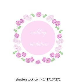 Floral frame for wedding invitations or romantic messages. Blooming delicate flowers. Roses wreath. Template for greeting.