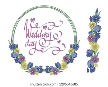 floral frame for wedding or your design with yellow blue flowers vector illustration