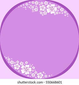 Floral frame with white flowers on violet background