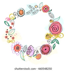 Floral frame, wreath for beautiful design.Colorful natural illustration