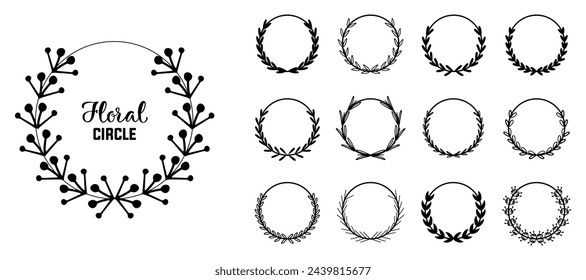 Floral frame or floral wreath for design on a white background. Laurels frames branches with circle borders. Vintage floral wreaths collection