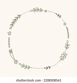 Floral frame or wreath, goblincore, witchcore, fairycore style aesthetic decor elements. Cartoon doodle text template in woodland forest style. Vector and jpg printable image, unique boho clipart