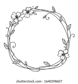 Floral Frame. Wreath with stylized leaves. Decorative simple floral elements for design. Isolated illustration. Spring time style.