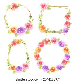 Floral Frame wreaths. Set of frame watercolor flowers. Watercolor colorful bouquet alstroemeria flower. Floral botanical flower. for graphic designer decorate, product design and card
