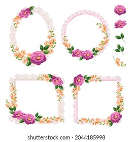 Floral Frame wreaths. Set of frame watercolor flowers. Watercolor colorful bouquet alstroemeria flower. Floral botanical flower. for graphic designer decorate, product design and card