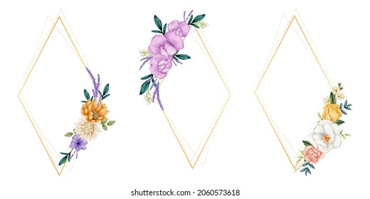 Floral Frame wreaths. Set of frame watercolor flowers. Watercolor colorful bouquet alstroemeria flower. Floral botanical flower. for graphic designer decorate, product design and card