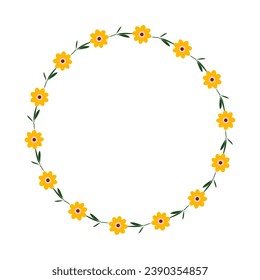 Floral frame. Yellow flowers border vector illustration. Hand drawn cute wreath. Color Natural border.