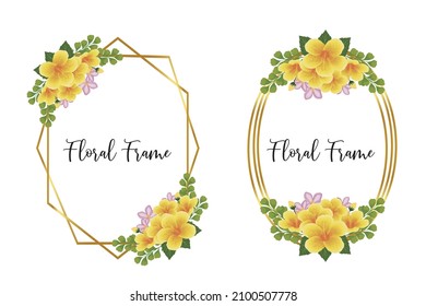 Floral Frame Yellow Hibiscus flower Design Template, Digital watercolor hand drawn