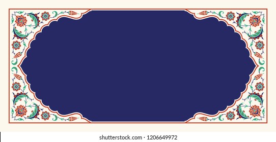 Floral Frame For Your Design. Traditional Turkish – Ottoman Ornament. Iznik. Vector Background.