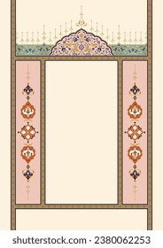 Floral Frame for your design. Traditional Islamic Design. Elegance Background with Text input area in a center. Premium A4 vector illustration template. Suitable for greeting card, poster, invitation 