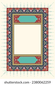 Floral Frame for your design. Traditional Islamic Design. Elegance Background with Text input area in a center. Premium A4 vector illustration template. Suitable for greeting card, poster, invitation 