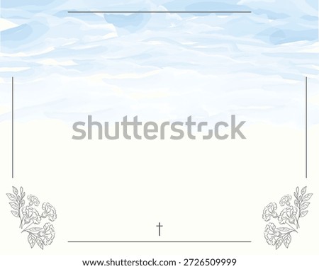 floral frame for your text for funeral. Carnations with sky background