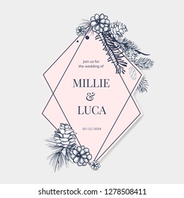 Floral framed wedding invitation vector