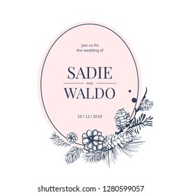 Floral framed wedding invitation vector