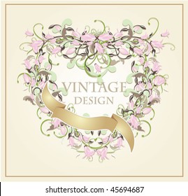 Floral frame-heart. Vintage design.