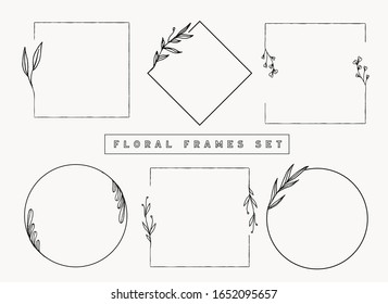 Floral frames and borders vector collection. Isolated botanical graphic elements for design projects and your creativity. Delicate circle frames for wedding invitations, posters, feminine designs.