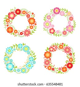 Floral frames in circle shapes with place for your text. Vector vintage collection