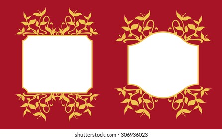 Floral Frames Collection - Golden Vines Sprouts Decoration. Frames adorned with stylized gold plant sprouts. Elegant, lively and rich damask decorations. They can be used as labels too. Vector EPS.