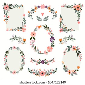 Floral frames collection with hand drawn decorative branches