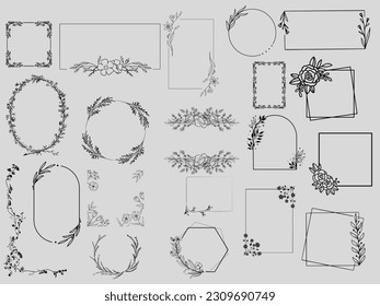 Floral Frames collection. Round Square Oval flower borders.