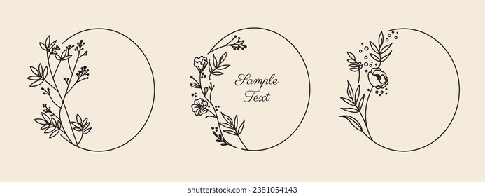 Floral frames with flowers, branch and leaves. Vector illustration for labels, branding business identity, wedding invitation