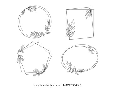 Floral Frames with Hand Drawing Leaves Ornaments