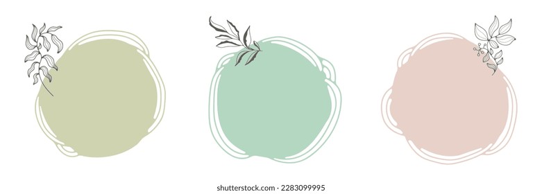 Floral frames with plant elements. Hand drawn elements for labels, branding business identity, wedding invitation. Vector illustration.